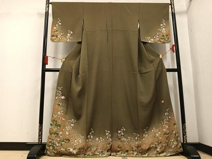 平和屋着物●ファッションデザイナー 花井幸子　訪問着　駒刺繍　草花文　暈し染め　金彩　正絹　逸品　AABM6186ph