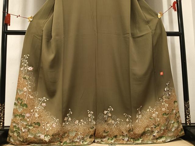 平和屋着物●ファッションデザイナー 花井幸子　訪問着　駒刺繍　草花文　暈し染め　金彩　正絹　逸品　AABM6186ph