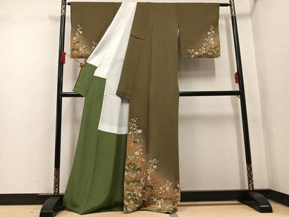 平和屋着物●ファッションデザイナー 花井幸子　訪問着　駒刺繍　草花文　暈し染め　金彩　正絹　逸品　AABM6186ph