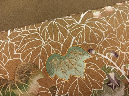 平和屋着物●ファッションデザイナー 花井幸子　訪問着　駒刺繍　草花文　暈し染め　金彩　正絹　逸品　AABM6186ph