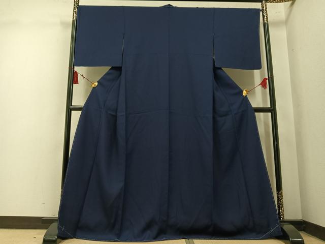 平和屋着物●上質な色無地　霞地紋　藍鉄色　正絹　逸品　AABM6187ph