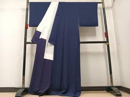 平和屋着物●上質な色無地　霞地紋　藍鉄色　正絹　逸品　AABM6187ph