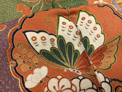 平和屋着物●豪華振袖　駒刺繍　雪輪花蝶文　暈し染め　金彩　丹後ちりめん　仮絵羽　逸品　未使用　AABM6205ph