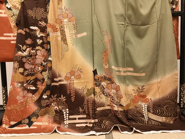 平和屋着物●豪華振袖　駒刺繍　飛鶴草花宝尽くし　暈し染め　金彩　仮絵羽　逸品　未使用　AABM6206ph