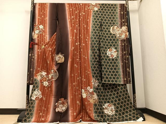 平和屋着物●豪華振袖　駒刺繍　しぼり織　飛鶴草花文　暈し染め　金彩　仮絵羽　逸品　未使用　AABM6207ph
