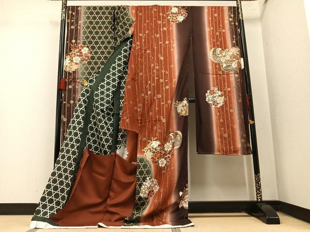 平和屋着物●豪華振袖　駒刺繍　しぼり織　飛鶴草花文　暈し染め　金彩　仮絵羽　逸品　未使用　AABM6207ph