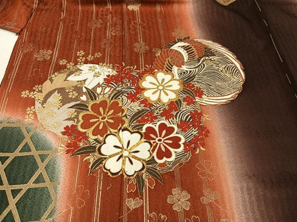 平和屋着物●豪華振袖　駒刺繍　しぼり織　飛鶴草花文　暈し染め　金彩　仮絵羽　逸品　未使用　AABM6207ph