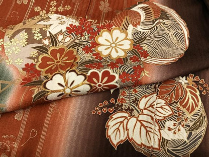 平和屋着物●豪華振袖　駒刺繍　しぼり織　飛鶴草花文　暈し染め　金彩　仮絵羽　逸品　未使用　AABM6207ph