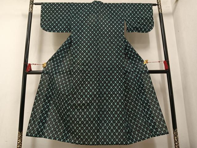 平和屋着物●久留米絣　単衣　絣文様　綿　逸品　AABM6209ph