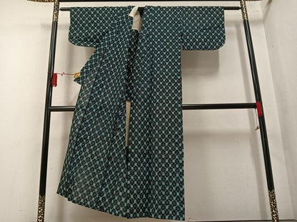 平和屋着物●久留米絣　単衣　絣文様　綿　逸品　AABM6209ph