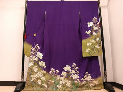平和屋着物●豪華振袖　草花文　暈し染め　金彩　ロング丈　正絹　逸品　AABM6219ph