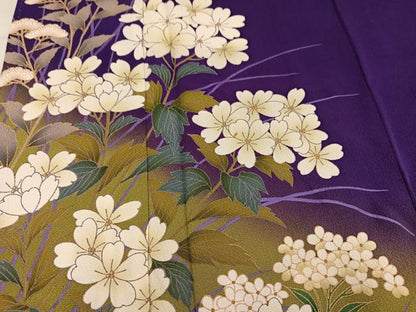 平和屋着物●豪華振袖　草花文　暈し染め　金彩　ロング丈　正絹　逸品　AABM6219ph