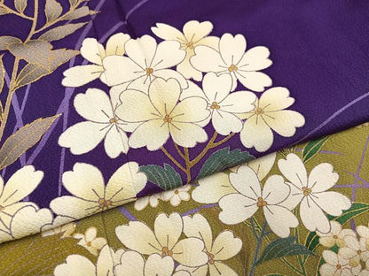 平和屋着物●豪華振袖　草花文　暈し染め　金彩　ロング丈　正絹　逸品　AABM6219ph