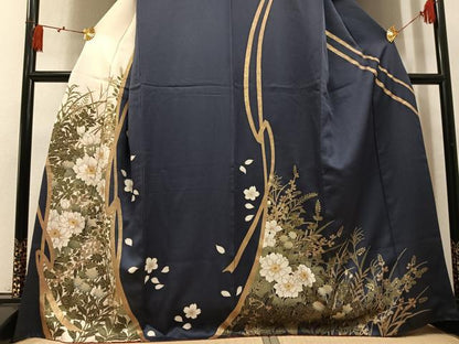 平和屋着物●訪問着　刺繍　草花文　金彩　正絹　逸品　AABM6235ph