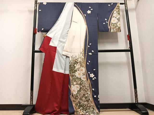 平和屋着物●訪問着　刺繍　草花文　金彩　正絹　逸品　AABM6235ph