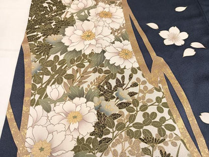 平和屋着物●訪問着　刺繍　草花文　金彩　正絹　逸品　AABM6235ph