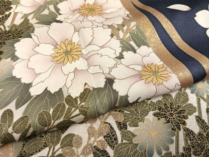 平和屋着物●訪問着　刺繍　草花文　金彩　正絹　逸品　AABM6235ph