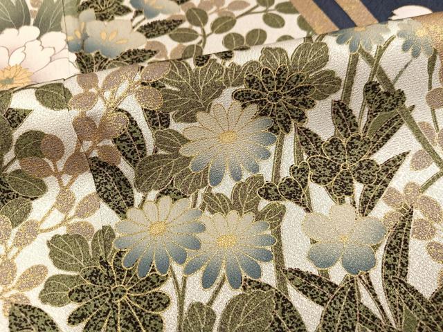 平和屋着物●訪問着　刺繍　草花文　金彩　正絹　逸品　AABM6235ph