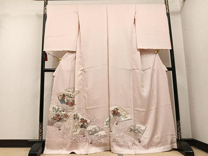 平和屋着物●色留訪問着　扇面花鳥文　金彩　仮絵羽　正絹　逸品　未使用　AABM6239ph