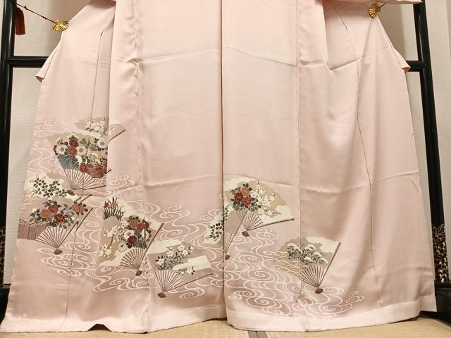 平和屋着物●色留訪問着　扇面花鳥文　金彩　仮絵羽　正絹　逸品　未使用　AABM6239ph