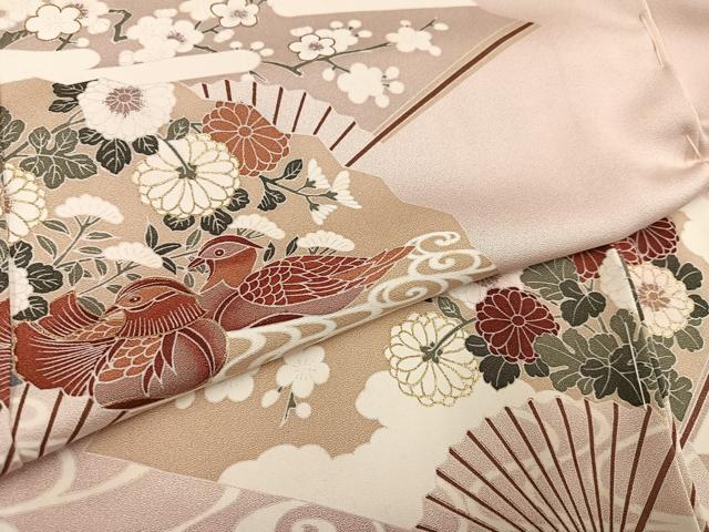 平和屋着物●色留訪問着　扇面花鳥文　金彩　仮絵羽　正絹　逸品　未使用　AABM6239ph