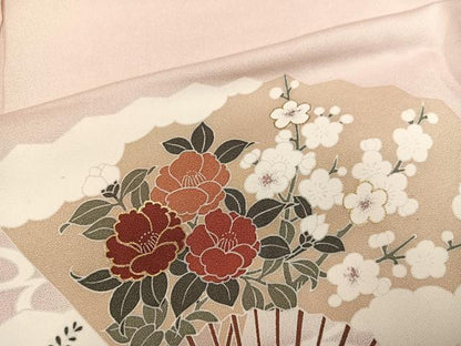 平和屋着物●色留訪問着　扇面花鳥文　金彩　仮絵羽　正絹　逸品　未使用　AABM6239ph