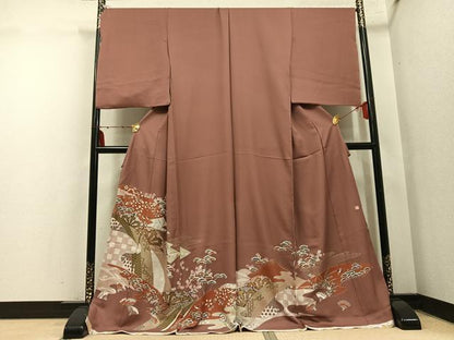 平和屋着物●色留訪問着　作家物　堅牢染　片輪車飛鳥草花文　金彩　上代31万　金彩　仮絵羽　正絹　逸品　未使用　AABM6240ph