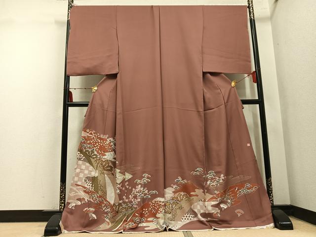 平和屋着物●色留訪問着　作家物　堅牢染　片輪車飛鳥草花文　金彩　上代31万　金彩　仮絵羽　正絹　逸品　未使用　AABM6240ph