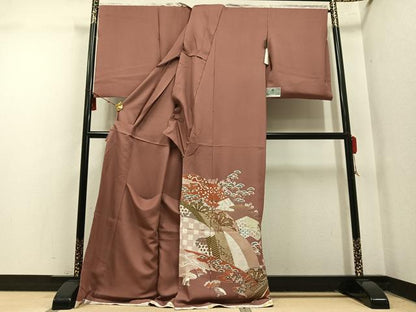 平和屋着物●色留訪問着　作家物　堅牢染　片輪車飛鳥草花文　金彩　上代31万　金彩　仮絵羽　正絹　逸品　未使用　AABM6240ph