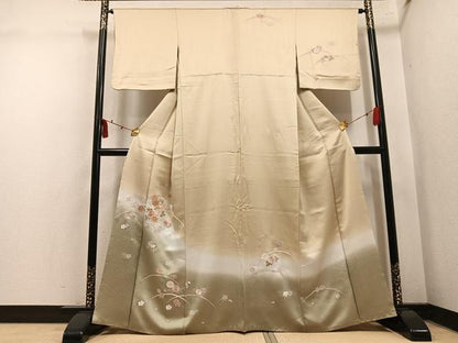 平和屋着物●中国三大刺繍　相良刺繍　総刺繍　訪問着　草花文　暈し染め　金銀糸　正絹　逸品　AABM6241ph
