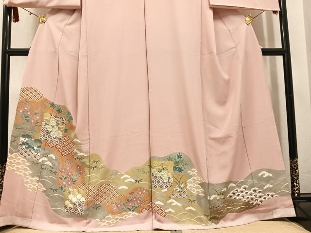 平和屋着物●色留訪問着　吉祥草花文　金彩　浜ちりめん　仮絵羽　正絹　逸品　未使用　AABM6242ph