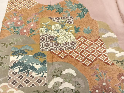 平和屋着物●色留訪問着　吉祥草花文　金彩　浜ちりめん　仮絵羽　正絹　逸品　未使用　AABM6242ph