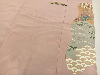 平和屋着物●色留訪問着　吉祥草花文　金彩　浜ちりめん　仮絵羽　正絹　逸品　未使用　AABM6242ph