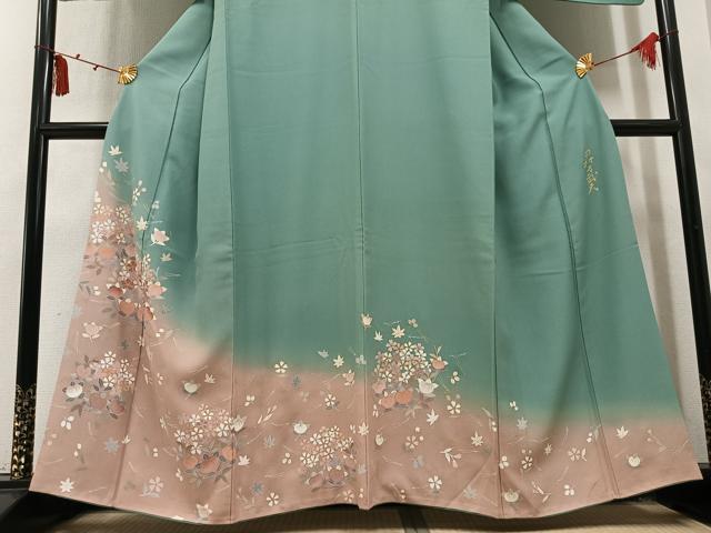 平和屋着物●皇室デザイナー　中村乃武夫　訪問着　草花文　暈し染め　金彩　正絹　逸品　AABM6243ph