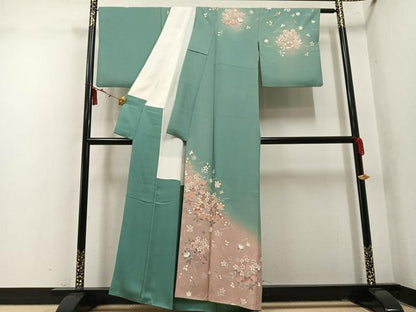 平和屋着物●皇室デザイナー　中村乃武夫　訪問着　草花文　暈し染め　金彩　正絹　逸品　AABM6243ph