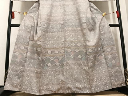 平和屋着物●訪問着　お召地　花尽くし　正絹　逸品　AABM6256ph