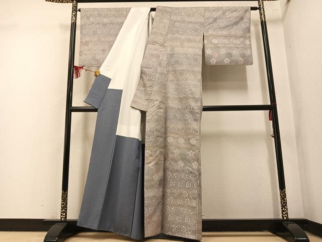 平和屋着物●訪問着　お召地　花尽くし　正絹　逸品　AABM6256ph