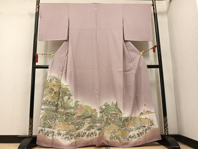平和屋着物●豪華色留袖　作家物　寿光織　源氏絵巻図　暈し染め　金糸　正絹　逸品　AABM6260ph