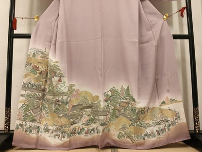 平和屋着物●豪華色留袖　作家物　寿光織　源氏絵巻図　暈し染め　金糸　正絹　逸品　AABM6260ph
