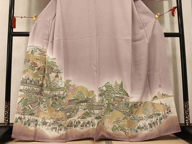平和屋着物●豪華色留袖　作家物　寿光織　源氏絵巻図　暈し染め　金糸　正絹　逸品　AABM6260ph