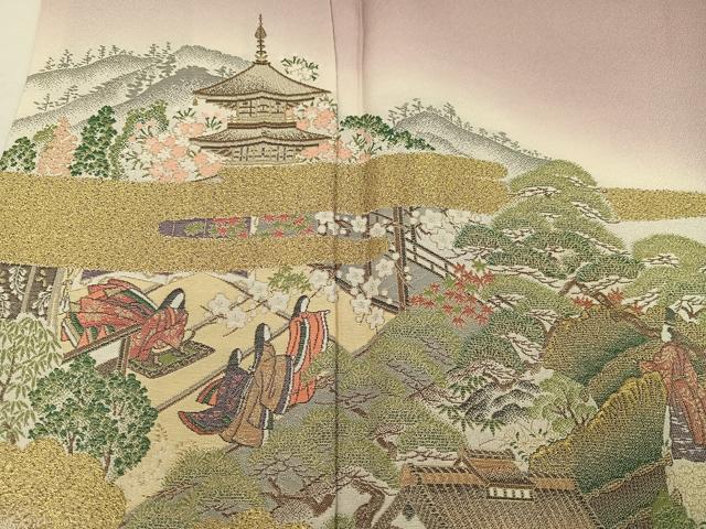 平和屋着物●豪華色留袖　作家物　寿光織　源氏絵巻図　暈し染め　金糸　正絹　逸品　AABM6260ph