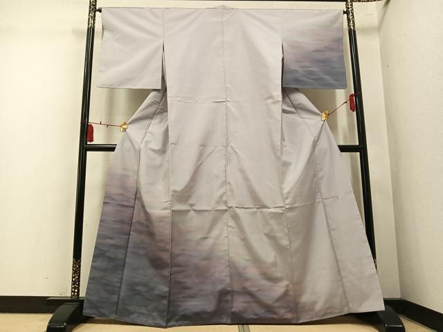 平和屋着物●本場縞大島紬　染大島　訪問着　作家物　遠山霞文　暈し染め　正絹　逸品　AABM6261ph