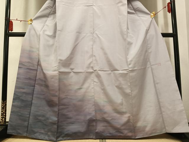 平和屋着物●本場縞大島紬　染大島　訪問着　作家物　遠山霞文　暈し染め　正絹　逸品　AABM6261ph