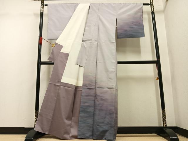 平和屋着物●本場縞大島紬　染大島　訪問着　作家物　遠山霞文　暈し染め　正絹　逸品　AABM6261ph