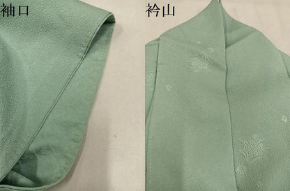 平和屋着物●上質な色無地　草花地紋　錆青磁色　正絹　逸品　AABM6263ph