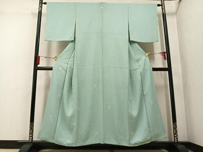 平和屋着物●上質な色無地　草花地紋　錆青磁色　正絹　逸品　AABM6263ph