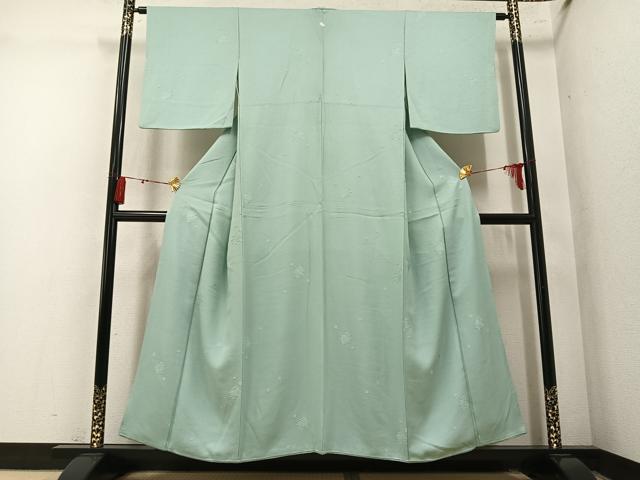 平和屋着物●上質な色無地　草花地紋　錆青磁色　正絹　逸品　AABM6263ph