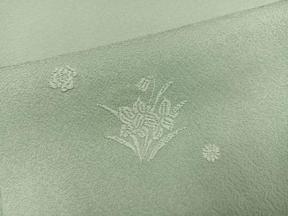 平和屋着物●上質な色無地　草花地紋　錆青磁色　正絹　逸品　AABM6263ph