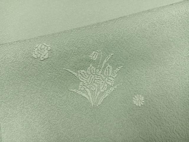 平和屋着物●上質な色無地　草花地紋　錆青磁色　正絹　逸品　AABM6263ph
