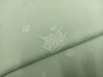 平和屋着物●上質な色無地　草花地紋　錆青磁色　正絹　逸品　AABM6263ph